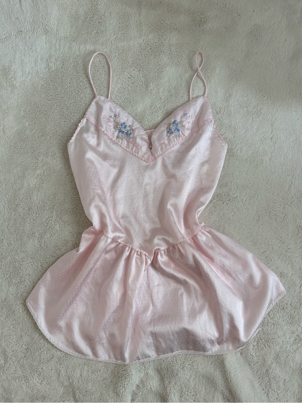 Vintage 1970s/80s Victoria’s Secret Pink Satin Chemise with Embroidery